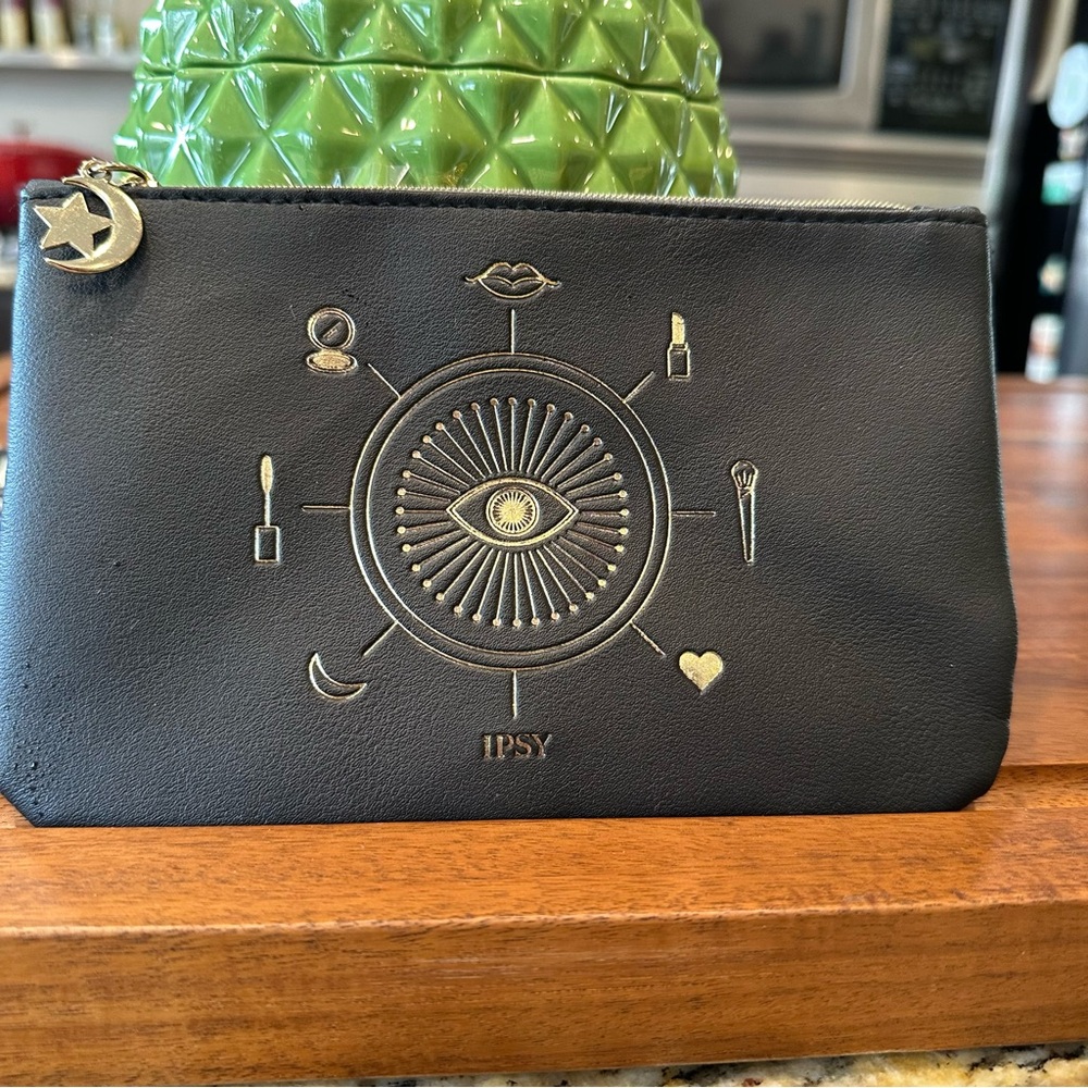 Ipsy Black Cosmetic Pouch with Gold Accents